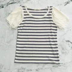 マジェスティックレゴン 半袖カットソー ボーダー パール シフォン 綿混 Fのサムネイル