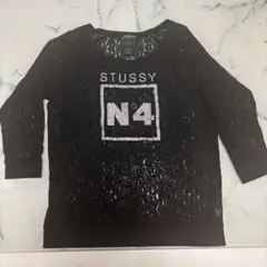 h*_様 STUSSY レーストップス N°4ロゴ ブラック Mサイズ 透け感あのサムネイル
