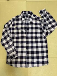 最終値下げ　ユニクロ　ネイビーとホワイトのチェック柄長袖ネルシャツ XL