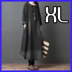 ワンピース デニム ロングワンピース バルーンワンピ 黒 ブラック XL