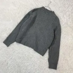 長袖ニット　セーター　グレー　L　ハイネック　無地　シンプル　2488