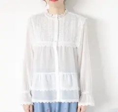 サマンサモスモス 裾フリルティアードレースブラウス