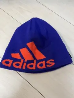 adidas ニット帽 紺オレンジ 58センチ