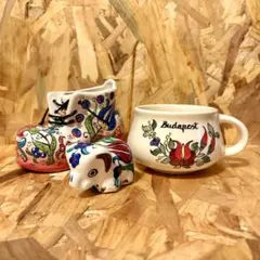 【世界のお土産】トルコ　ハンガリー　置物　スープ陶器　ハンドメイド　絵付けのサムネイル