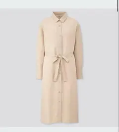 ベルテッドロングシャツワンピース（長袖 ベージュ シャツワンピース M ユニクロ