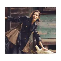 【美品】ルイルエブティック バイカラー トレンチコート 撥水加工 リボン M 黒