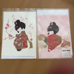 和風 絵葉書 2枚セット 着物 少女　日本土産