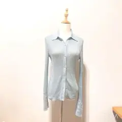 お*ち様 リブ編みライトブルー長袖シャツ　COSのサムネイル