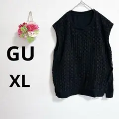 a5945 ジーユー　ブラック　ノースリーブ　トップス　カットソー　古着　 XL
