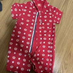赤い王冠と星のプリントロンパース　ベビードール