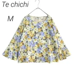 テチチ✳️袖フリル フラワープリント ブラウス カットソー【M】後ろボタン 花のサムネイル