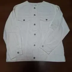 Samansa Mos2 blue ホワイト ノーカラージャケット フリーサイズ