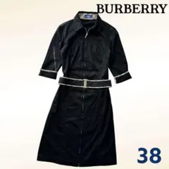 BURBERRY ワンピース 38 黒 ベルト付 ノバチェック バーバリー