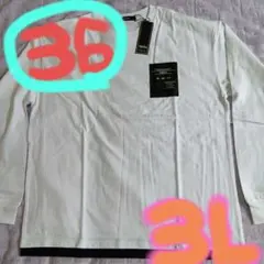 新品♦超、超激安です♦✨モッシモ✨♦レイヤード　ロゴ　長袖Ｔシャツ♦白色系♦３Ｌのサムネイル