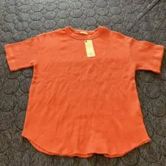 【未使用品・タグ付き】GU ダークオレンジ 半袖Tシャツ L ワッフルT