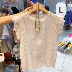 【新品】ブラウス 半袖 レース シャツ トップス 韓国 Lサイズ u