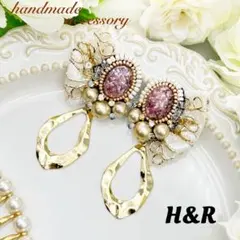 1215 パープル ビーズ刺繍 インド刺繍リボン オーバル ドロップ ゴールド