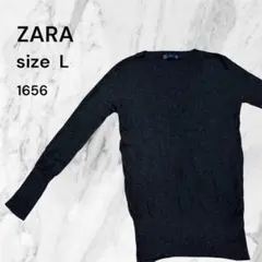 ZARA 長袖 Vネックセーター Lサイズ　薄手ニット　Ｖネック　黒　シンプルのサムネイル