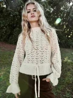 ZARA 透かし編み　レース編み　エクリュカラー　ニットセーター　M