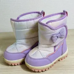 【14cm】キッズ 女の子用 スノーブーツ パープル系 リボン付き シミあり