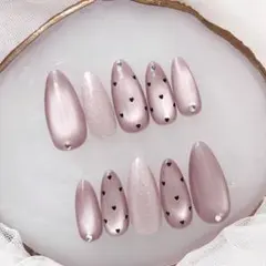 324♡ネイルチップ ワンホン フレンチガーリー マグネット　春　くすみピンク