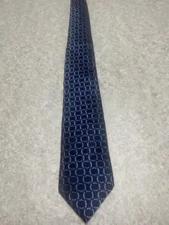 ネイビー 円形パターン シルクネクタイ　日本製
