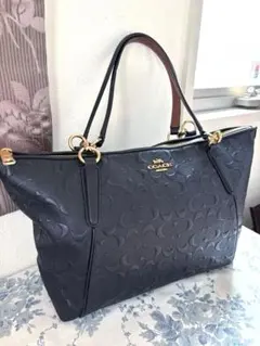 【美品】COACH ブラック レザートートバッグ
