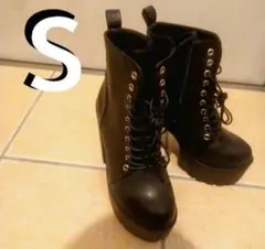 厚底ブーツ ブラック 美品厚底レースアップブーツ イベントコスプレ ダンス衣装
