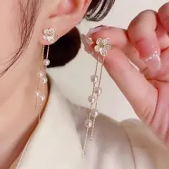 14KGP s925ポスト　キラキラ　揺れ揺れ　2wayピアス　イエローゴールド