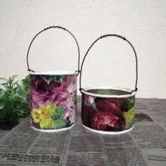リメイク缶＊リメ缶＊寄せ植え鉢＊多肉鉢＊吊り下げ鉢 油彩画・2個セット