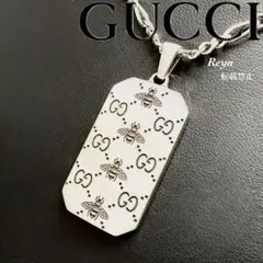 新品仕上済] GUCCI シルバー ビー GG柄 ドッグタグ ネックレス - メルカリ