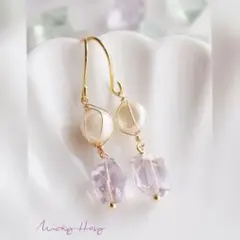 No.2720　宝石質アメトリン　淡水パール　天然石　ピアス