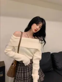 ニット オフショルダー オフショル 韓国 ホワイト 新品美品