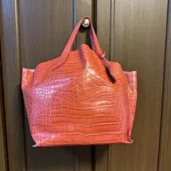 オレンジ クロコダイル型押し トートバッグ