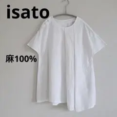 isato イサト　リネン100%シャツ　カットソートップス　ホワイト白　日本製