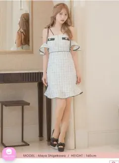 オフショルダー ツイード ミニドレス