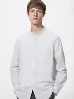 UNIQLO　ユニクロ　コットンリネンスタンドカラーシャツ/ストライプ　Mサイズ
