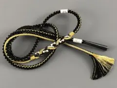 【新品】振袖用 豪華❗️正絹 帯締め 帯留めパールビーズ 飾り付き 黒/金