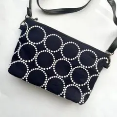 ミナペルホネン タンバリンネイビーホワイト　ハンドメイドミニショルダー