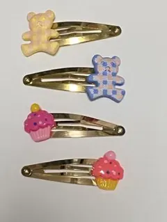 ハンドメイド ヘアピン 4点セット くま カップケーキ