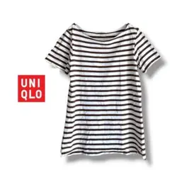 ユニクロ カットソー ボーダー 半袖 Tシャツ ラウンドネック 薄手 コットン