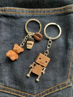 【銅ロボット＆クマ】2点セット レトロ キーホルダー 人気色 匿名配送