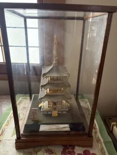 水晶 、五重の塔 、五重塔、甲州水晶伝統工芸士 国光 作 、18K、ガラス