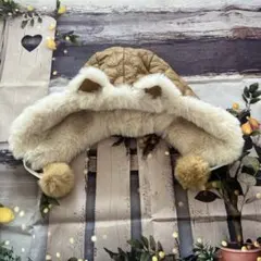 猫耳　ねこ耳　帽子　フライトキャップ　防寒　ボア　ぽんぽん　オルチャン　ブラウン