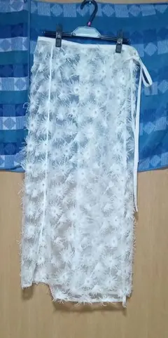 フラワー刺繍 ホワイト ストール サイズF