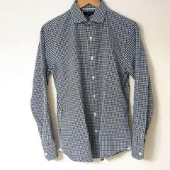 【新品未使用】バナナリパブリックギンガムチェック長袖シャツ紺白M綿100