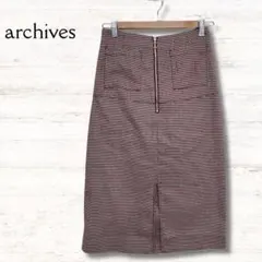 アルシーヴ archives タイトスカート 格子柄 ボルドー系 ウエストゴム