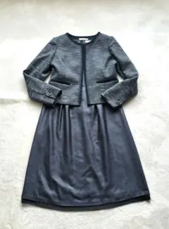 フォーマルセットアップネイビーノーカラーツイードジャケットワンピースサイズ違い