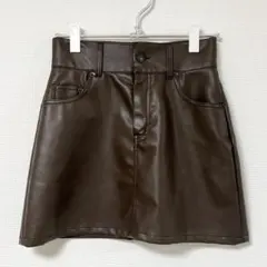 Chico レザー台形ポケット刺繍ミニスカート Mサイズ ブラウン
