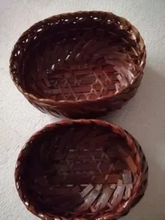 籐製収納バスケットセット 大小2個